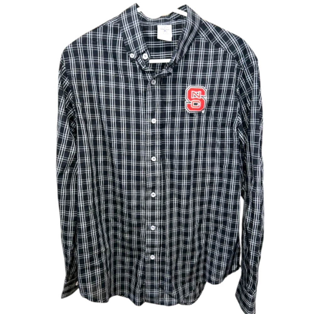 NC State Wolfpack  Mens Plaid Black And White Button Down Shirt Medium 38/40